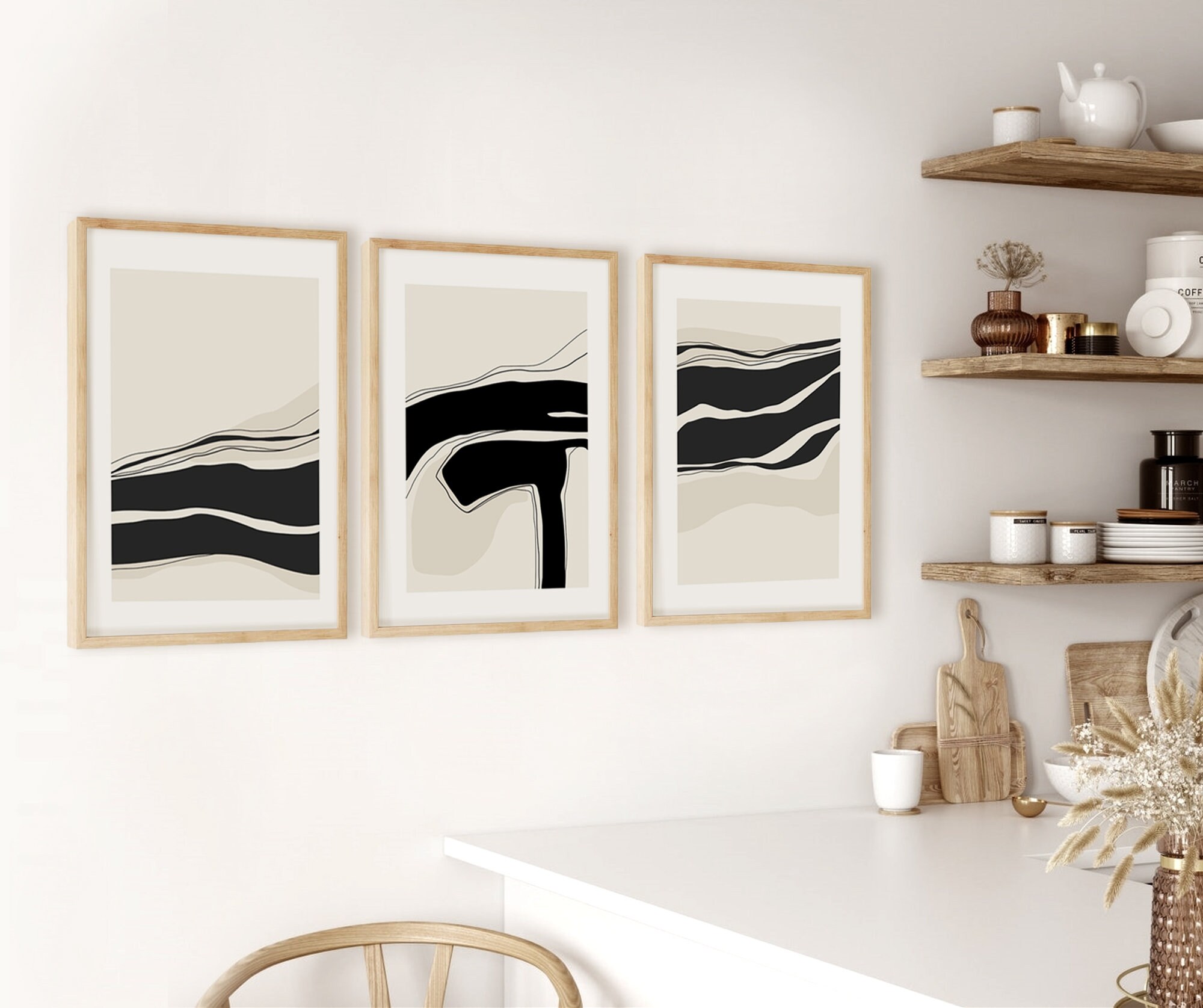 Neutral and Black Wall Art Printable Set of 3 Simple Abstract - Etsy