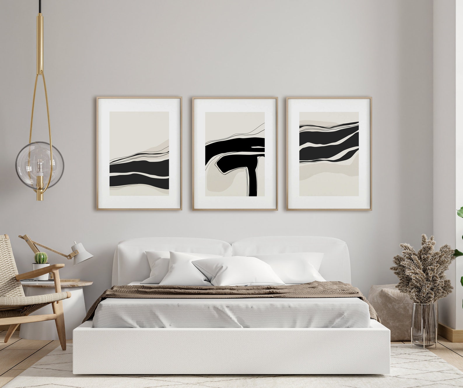 Neutral and Black Wall Art Printable Set of 3, Simple Abstract Gallery ...