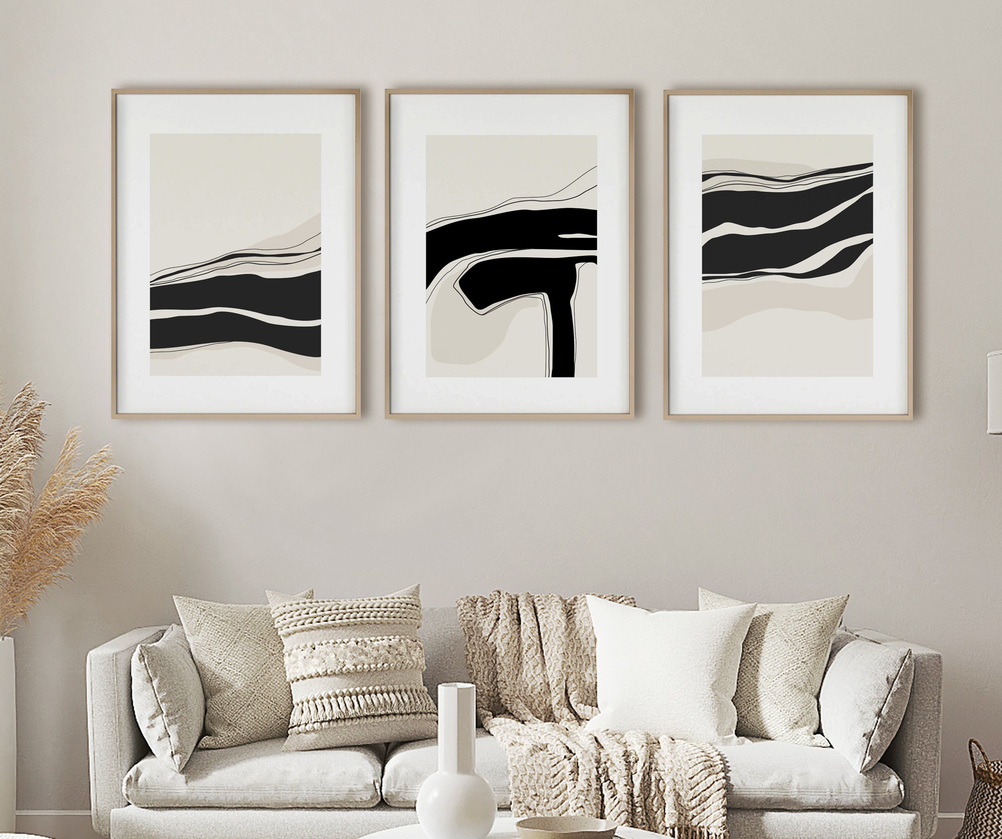 Neutral and Black Wall Art Printable Set of 3 Simple Abstract - Etsy