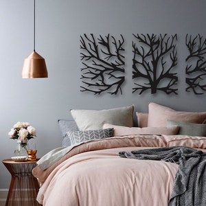 Metal Wall Art Decor 3D Sculpture 3 Piece Tree Brunch Modern Fireplace ...