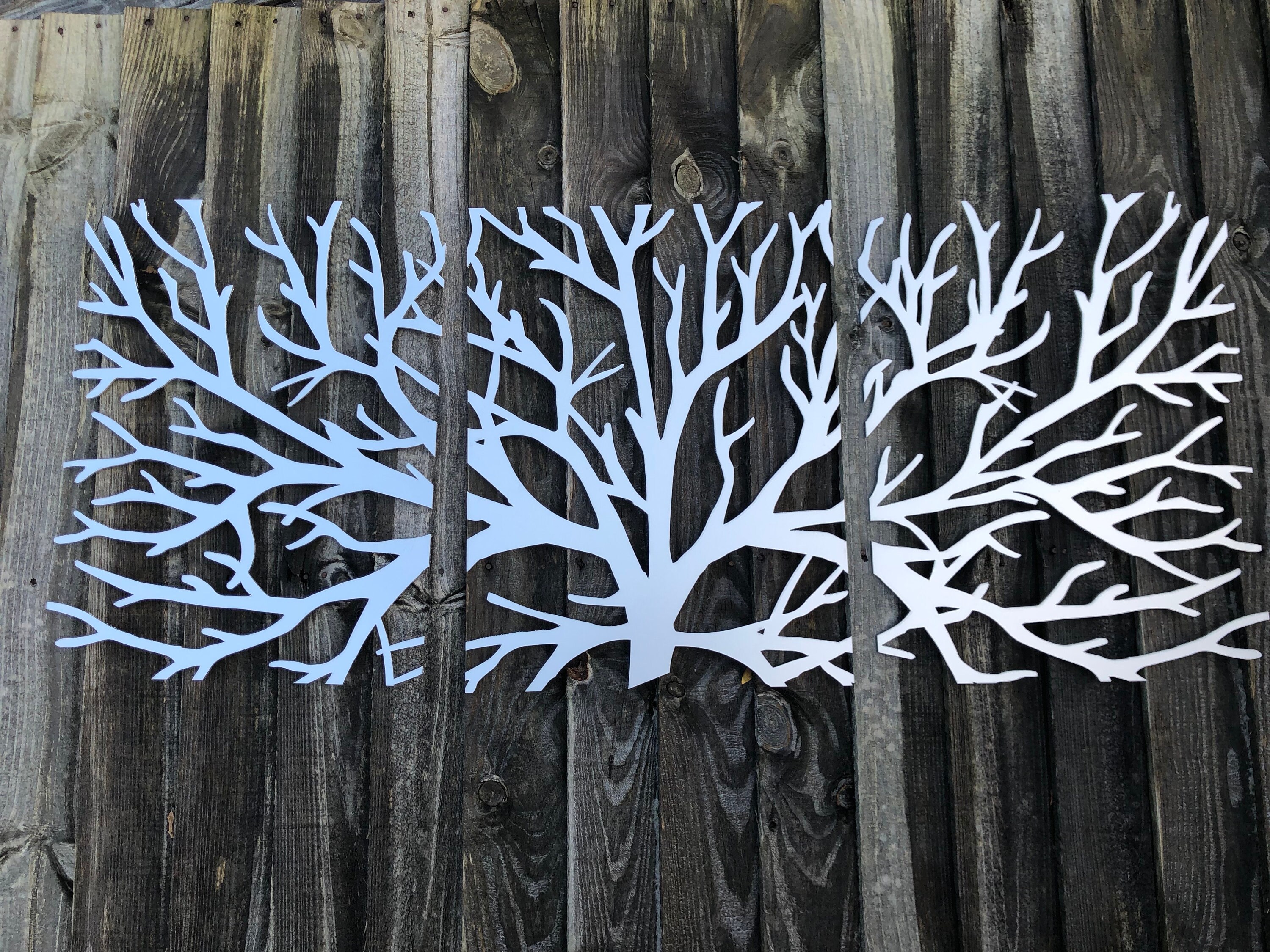 Metal Wall Art Decor 3D Sculpture 3 Piece Tree Brunch Modern Fireplace ...