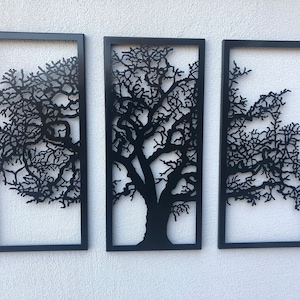 Metal Wall Art Decor 3D Sculpture 3 Piece Oak Tree Modern Decor Tree of ...