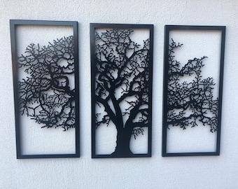 Metal Wall Art Decor 3D Sculpture 3 Piece Oak Tree Modern  Decor tree of life