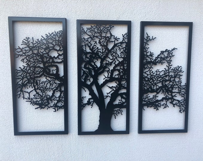Metal Wall Art Decor 3D Sculpture 3 Piece Oak Tree Modern Etsy UK