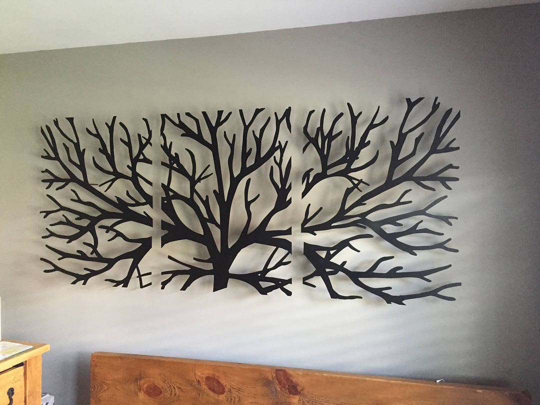 Metal Wall Art Decor 3D Sculpture 3 Piece Tree Brunch Modern Fireplace ...