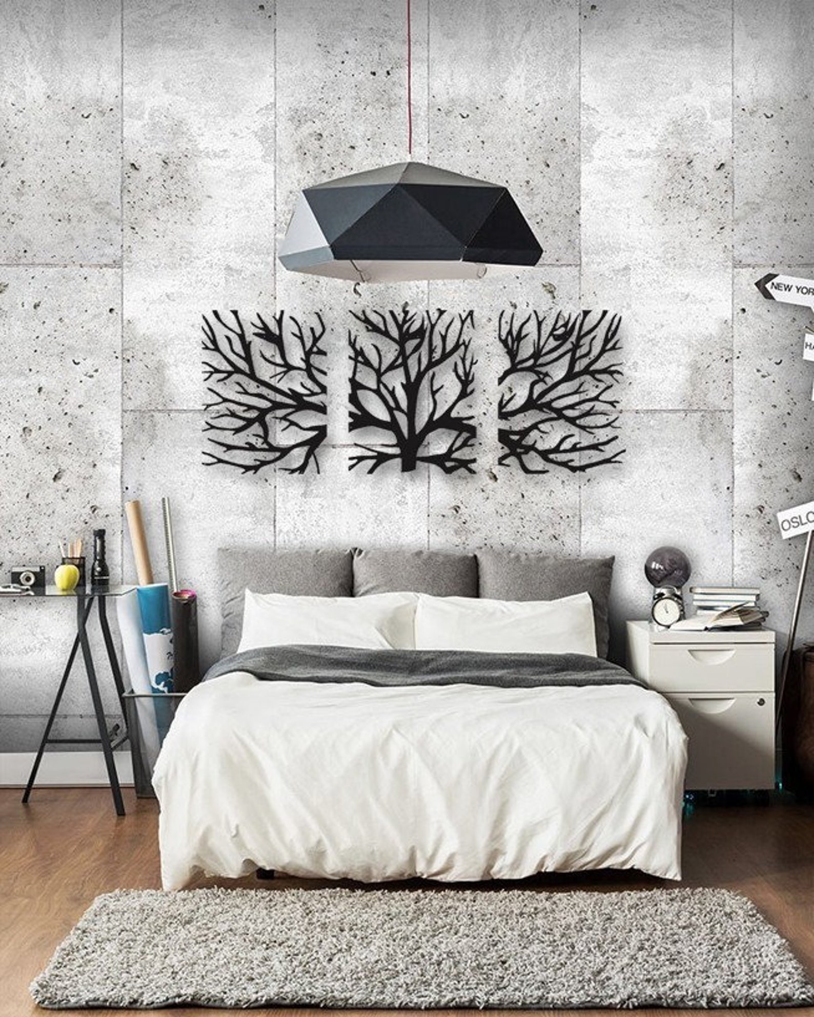 Metal Wall Art Decor 3D Sculpture 3 Piece Tree Brunch Modern Etsy UK