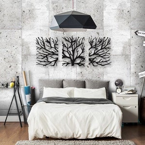 Metal Wall Art Decor 3D Sculpture 3 Piece Tree Brunch Modern Fireplace ...