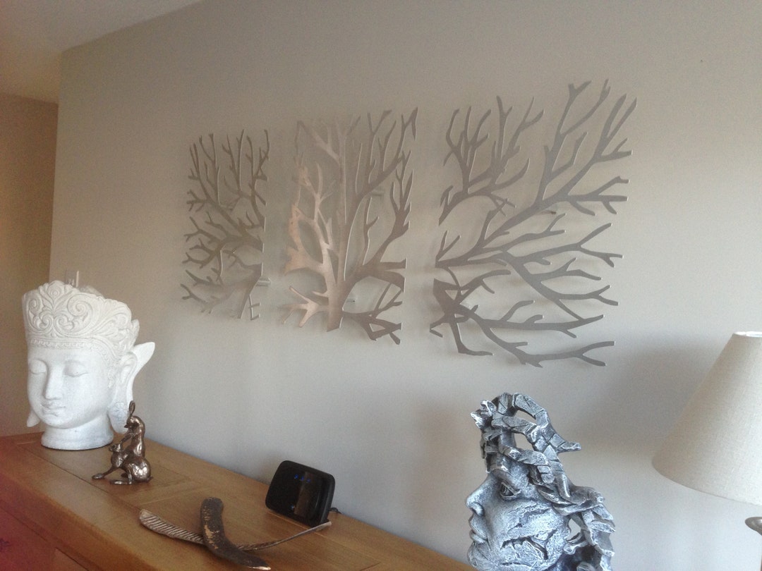 Metal Wall Art Tree of Life Decor 3D Sculpture 3 Piece Tree Brunch ...