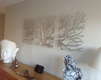 Metal Wall Art Tree of life Decor 3D Sculpture 3 Piece Tree Brunch Modern 1200 wide Panel Tree Office Art Living Room ART Steel Modern Gift