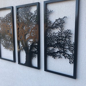 Metal Wall Art Decor 3D Sculpture 3 Piece Oak Tree Modern Decor Tree of ...