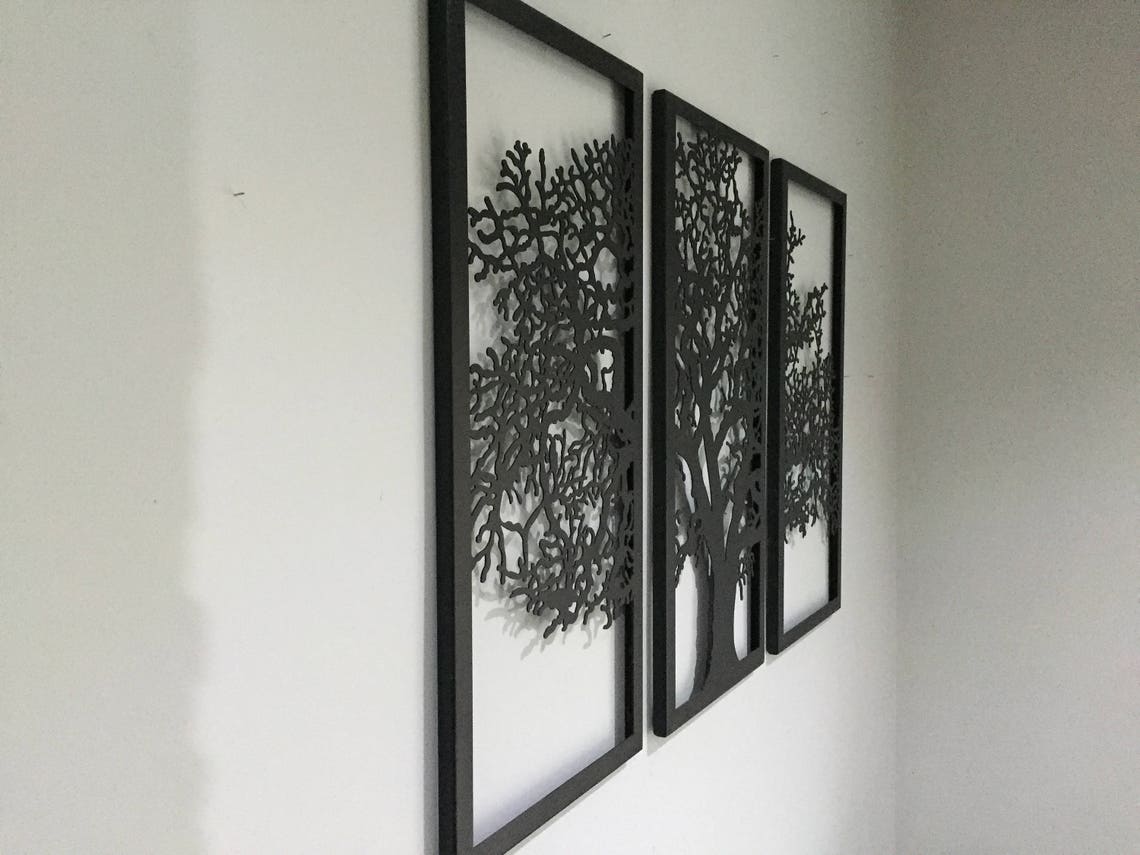 Metal Wall Art Decor 3D Sculpture 3 Piece Oak Tree Modern Decor Tree of ...