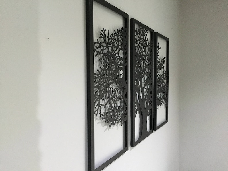 Metal Wall Art Decor 3D Sculpture 3 Piece Oak Tree Modern Decor Tree of ...