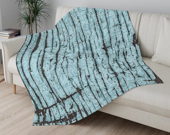 Farmhouse fleece blanket in blue, gray and brown, Peeling paint wooden posts cottagecore throw blanket for couch, chair or bed,