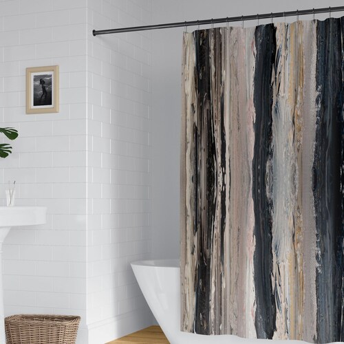 Neutral Modern Art Shower Curtain Set Etsy