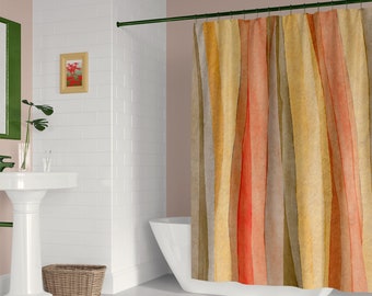 Tropical sand colors, Wavy vertical stripes shower curtain with Optional bath mat