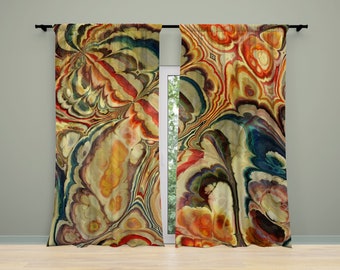 Abstract art curtains, Vintage style, Bold multi color Baroque rod pocket drapery panels 50 x 84