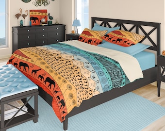 African Bedding Set: Colorful Abstract Duvet Cover or Comforter, Optional Shams