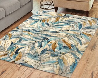 Abstract watercolor leaf rug 2x3, 3x5, 4x6, 5x7, Round Rug, Indoor or Outdoor area rug