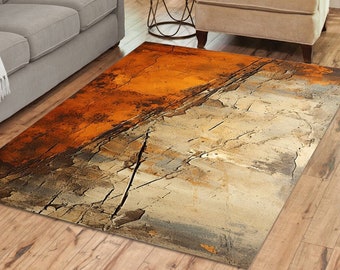 Beige and orange abstract art rug, Watercolor distressed style, Indoor or Outdoor rug 2x3 to 5x7 and Round area rug for modern home decor