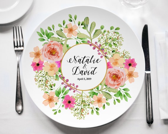 Pink Floral Plastic Plates Personalized Bridal Shower Gift Etsy