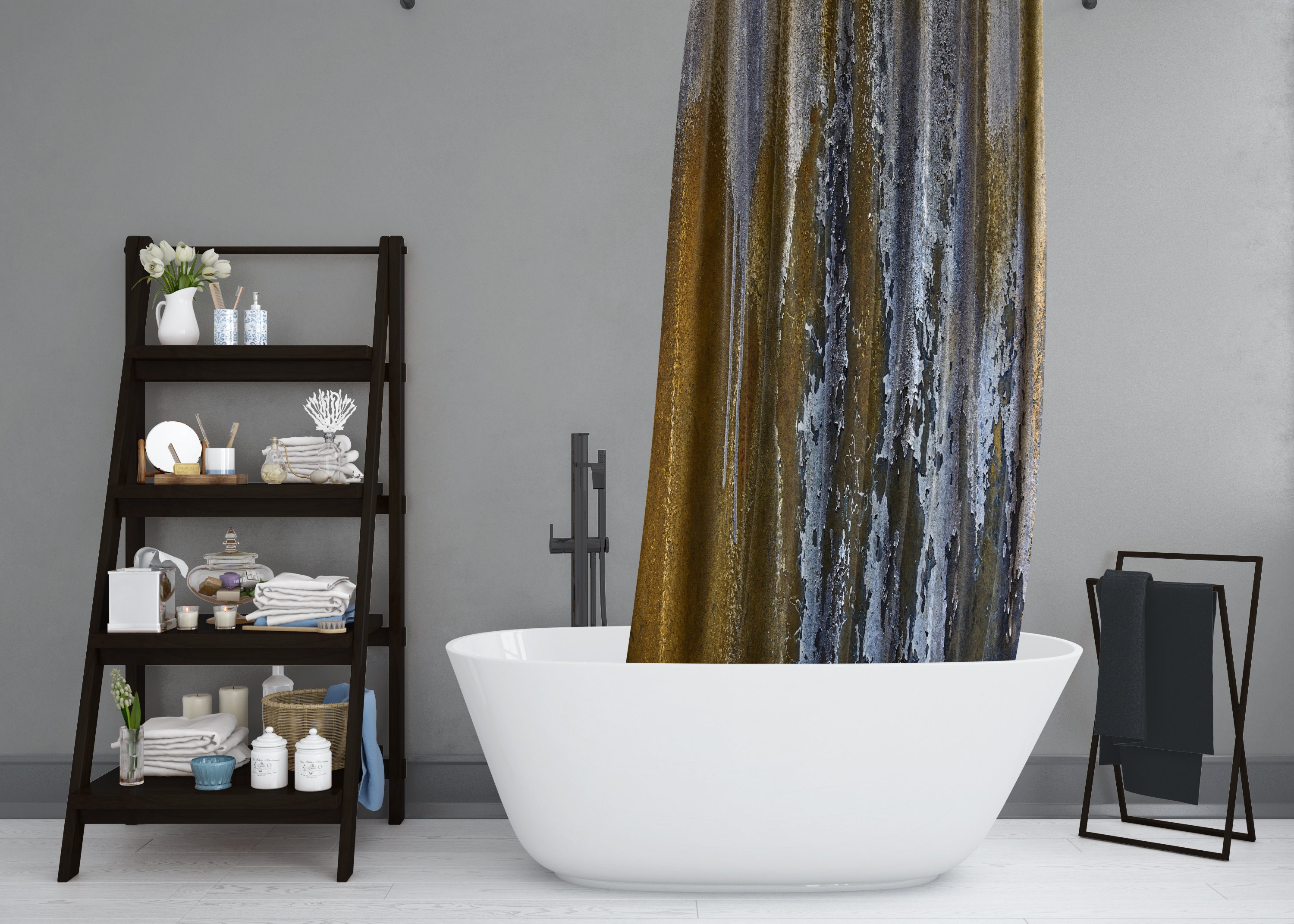 Modern industrial shower curtain set in gold and gray Etsy