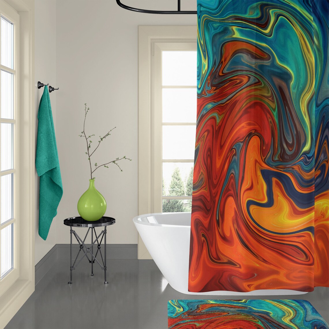 Abstract shower curtain set. Multi color modern art watercolor Etsy