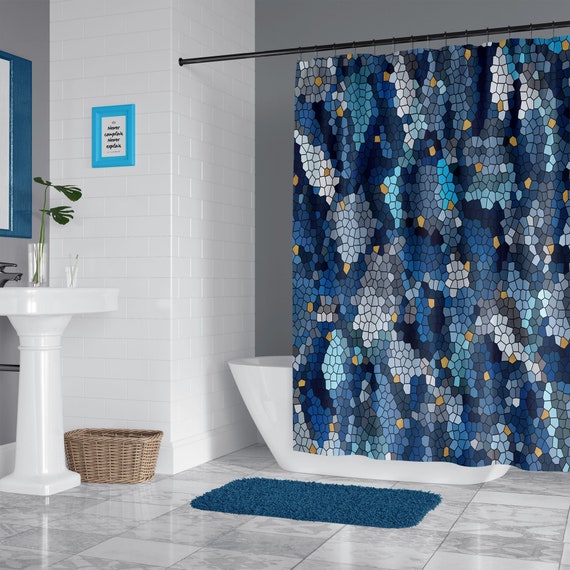 Abstract Blue Mosaic Shower Curtain Set Abstract Geometric Etsy