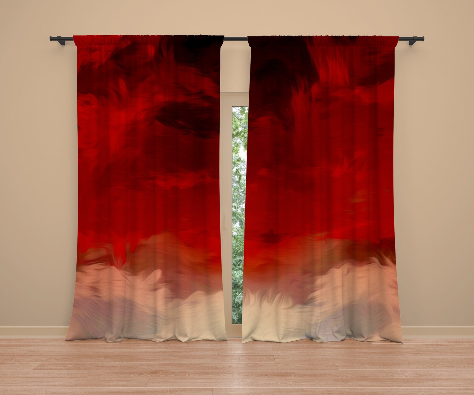Deep red curtains Flaming sky abstract art. 50 x Etsy