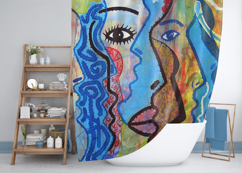 Modern art shower curtain Only here now Etsy