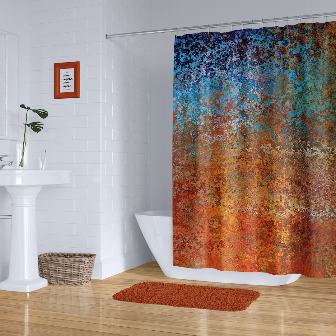 Southwestern Colors Shower Curtain Abstract Art in Turquoise Etsy