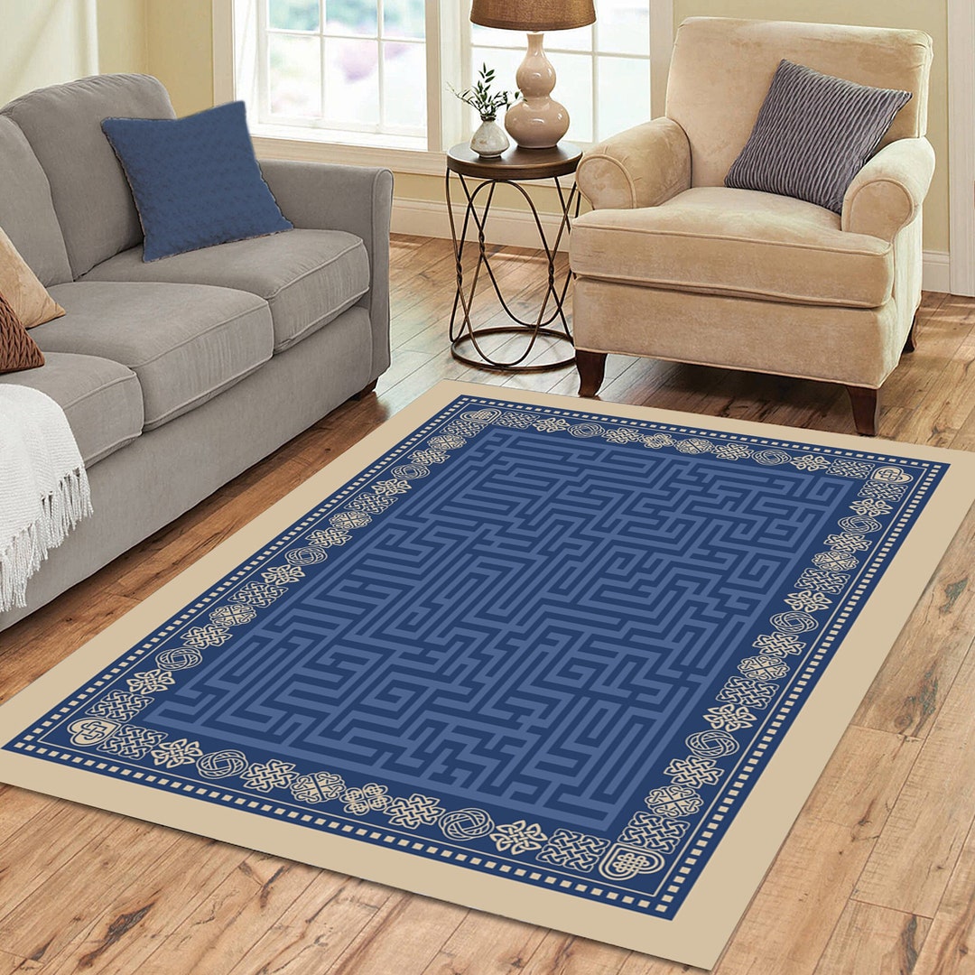 Celtic Knot Area Rug: Two-tone Blue Geometric Pagan Design, Indoor ...