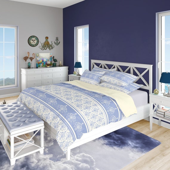 Wedgwood Blue Duvet Cover Or Comforter Damask Pattern Bedding Etsy