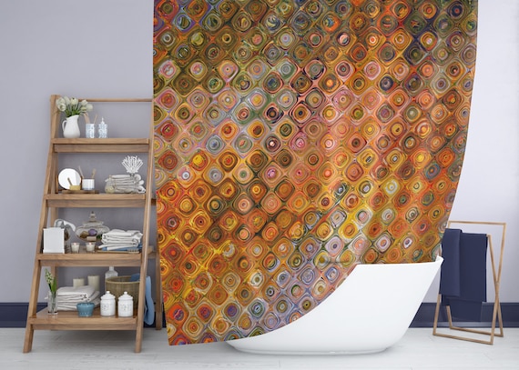 Abstract Art Shower Curtain Burnt Orange Tile Pattern Etsy