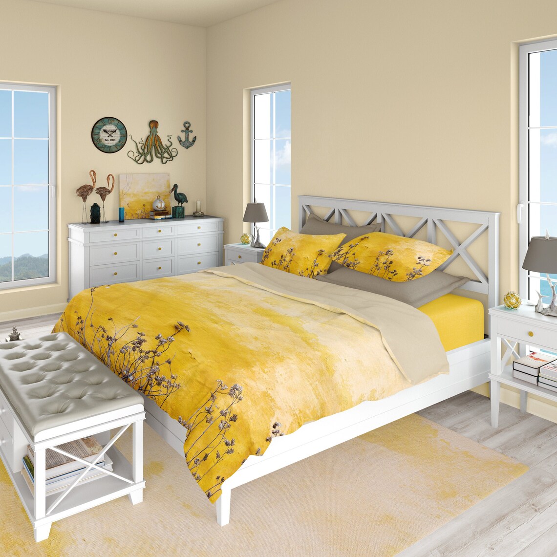 Goldenrod ombre floral duvet cover or comforter bedding set Etsy