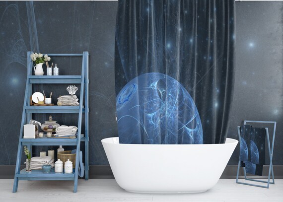 Galaxy Shower Curtain Blue Universe Stars And Planets Image 0
