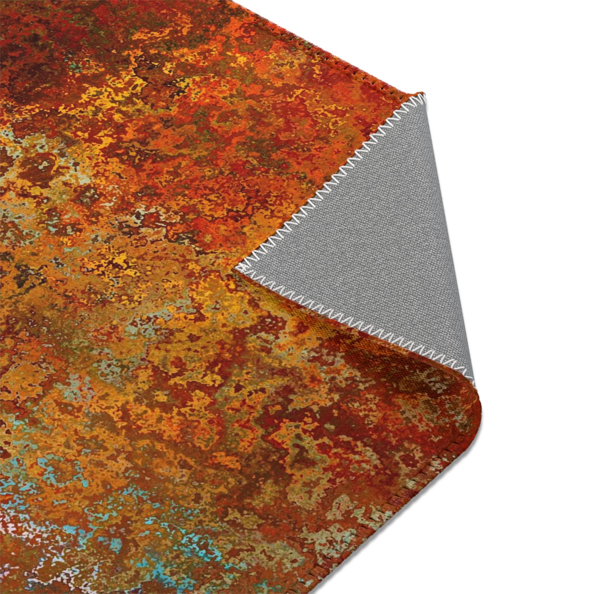Abstract Southwestern Rug, Burnt Orange and Turquoise Indoor Outdoor ...