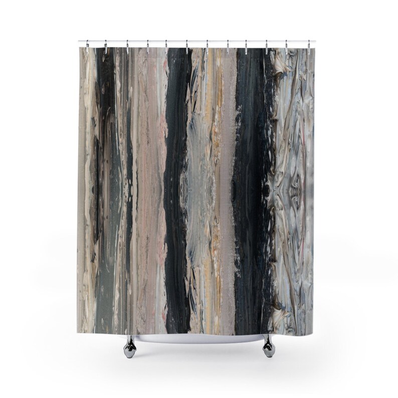 Neutral Modern Art Shower Curtain Set Etsy