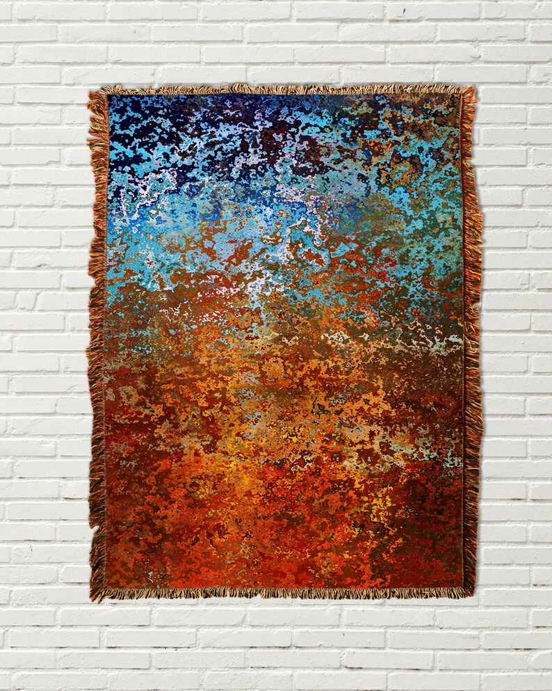 Abstract Southwestern Rug, Burnt Orange and Turquoise Indoor Outdoor ...