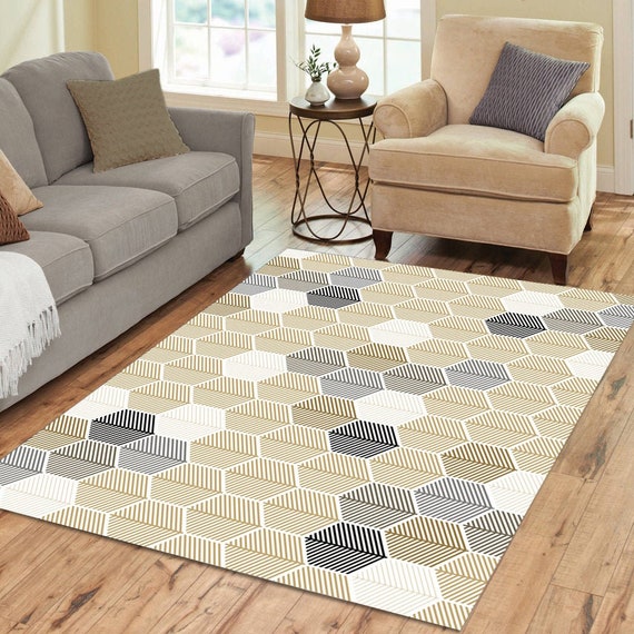 Neutral Hexagon Pattern Area Rug. Indoor or Outdoor Rug 2x3 -  UK