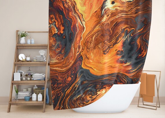 Modern Abstract Art Shower Curtain Set In Burnt Orange Etsy