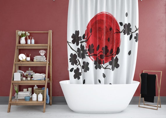 red and black shower curtain
