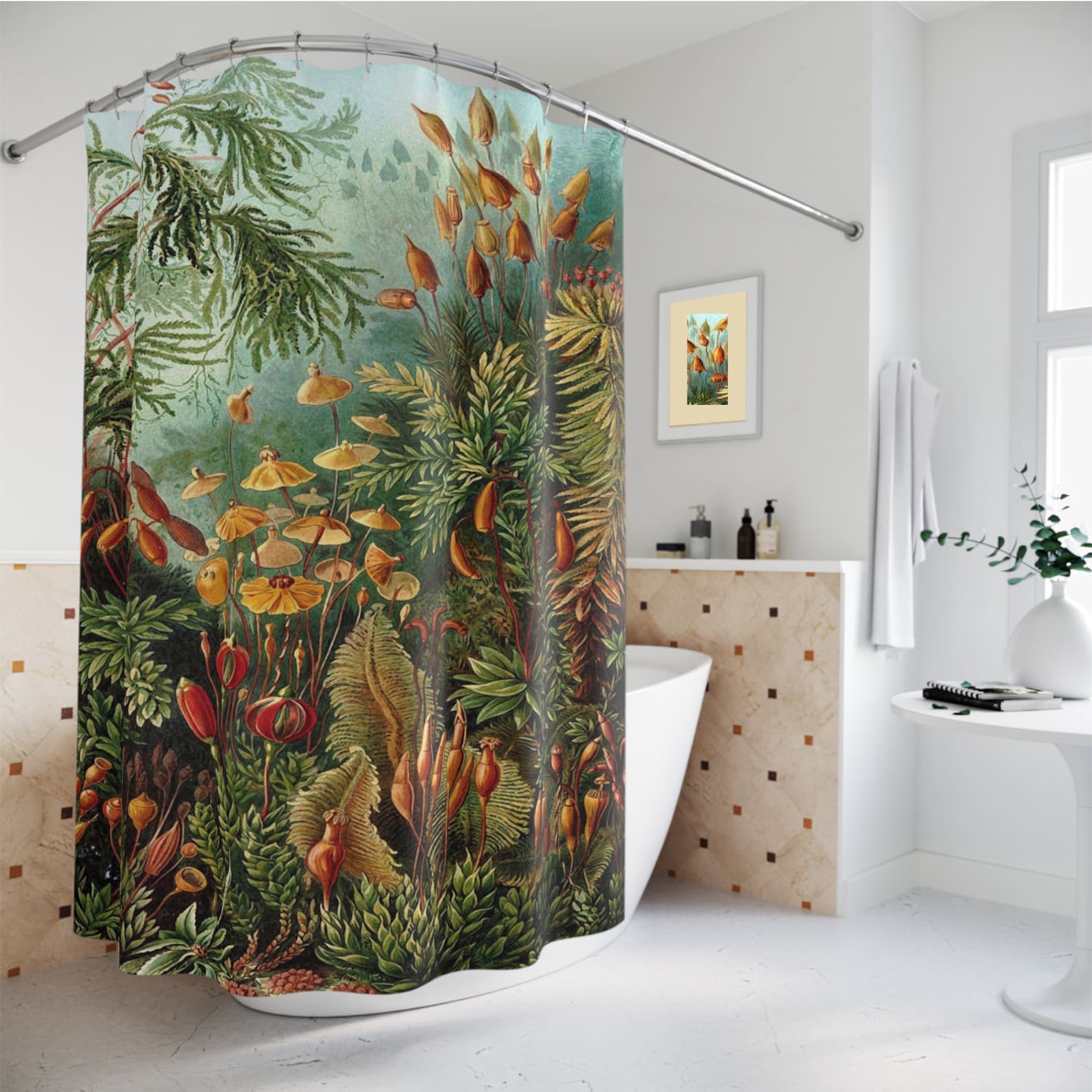 Botanical Shower Curtain Set Art Nouveau Forest Plants and - Etsy