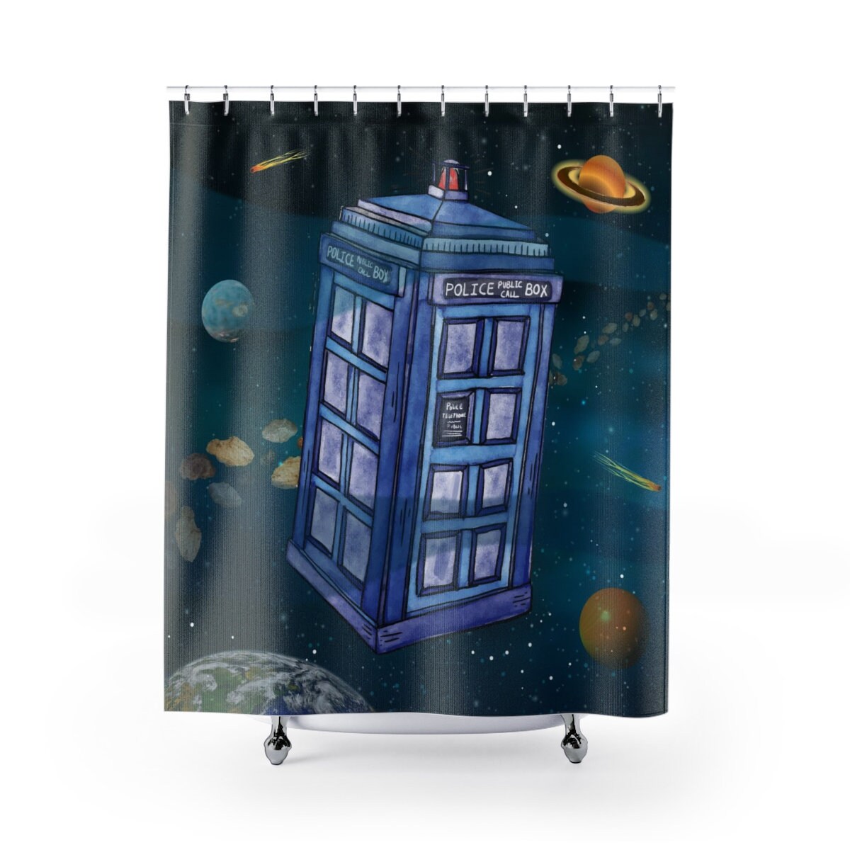 Doctor Who shower curtain The Tardis in space Police call Etsy