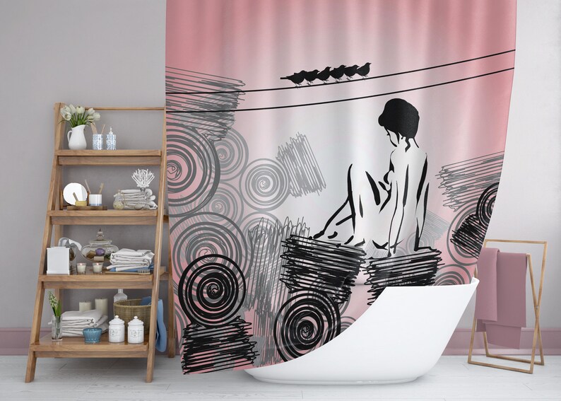 Retro Girly And Glam Pink And Black Shower Curtain Sixties Etsy