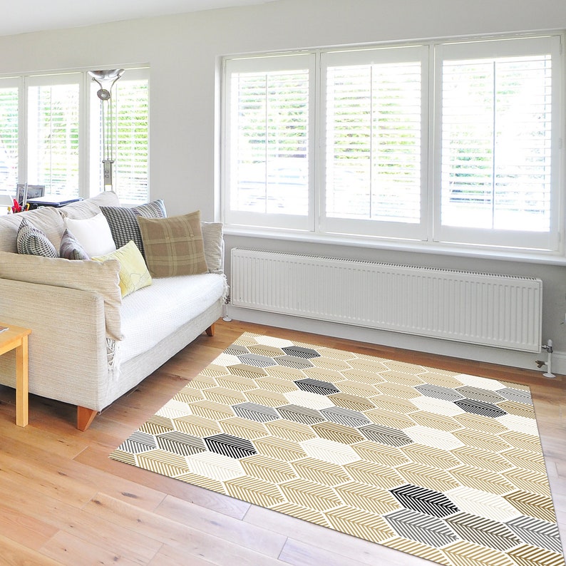 Neutral Color Hexagon Pattern Area Rug. 2x3 to 5x7 Exclusively Etsy