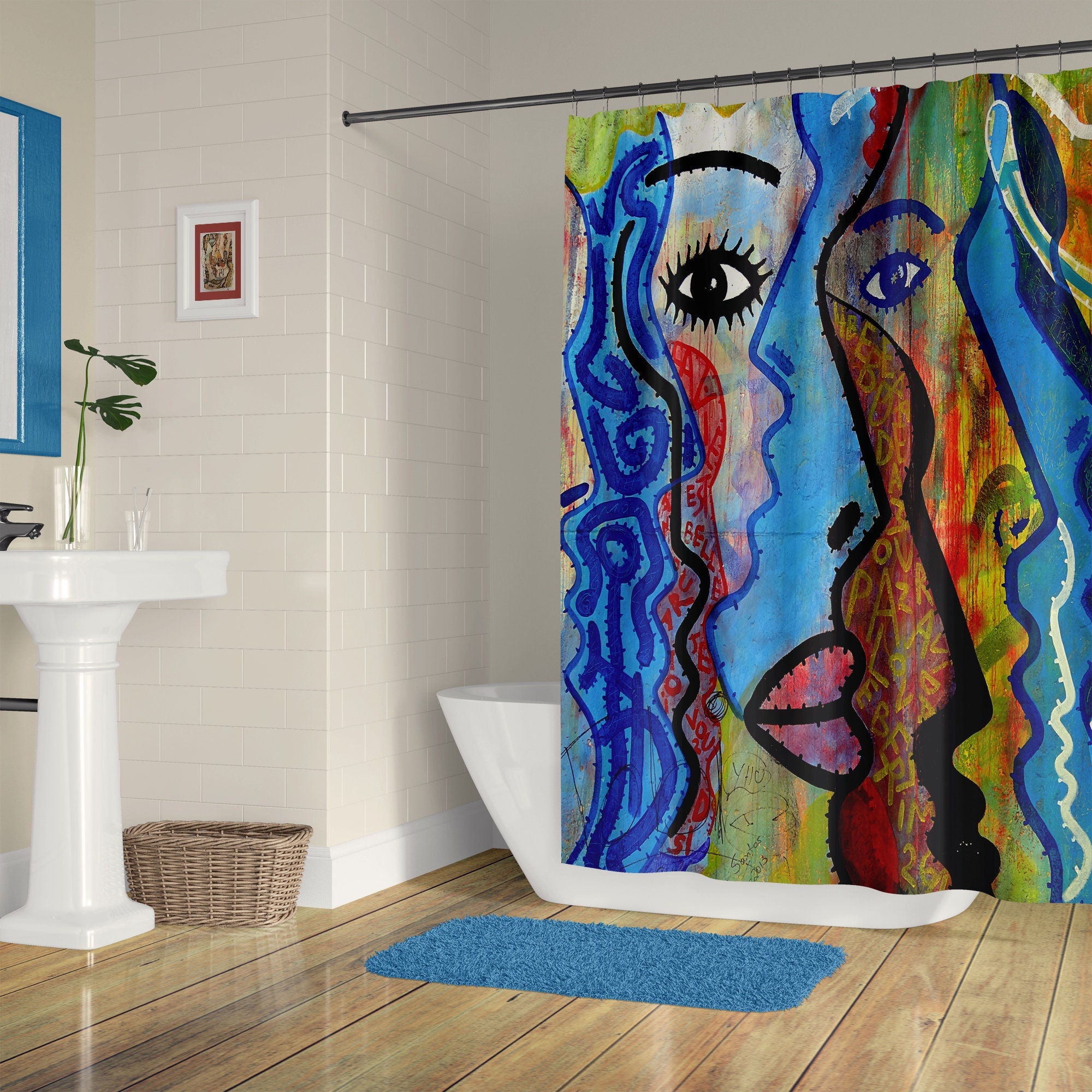 Abstract Lines Face Shower Curtain/ Women Face Polyester Fabric Waterproof  Shower Curtains / Bathroom Shower Curtain With Hooks /art Decor 