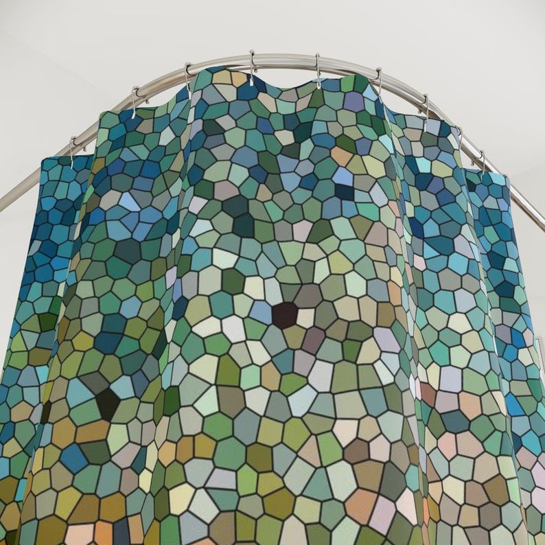Aqua Mosaic Shower Curtain, Blue and Green Tile, Stained Glass ...