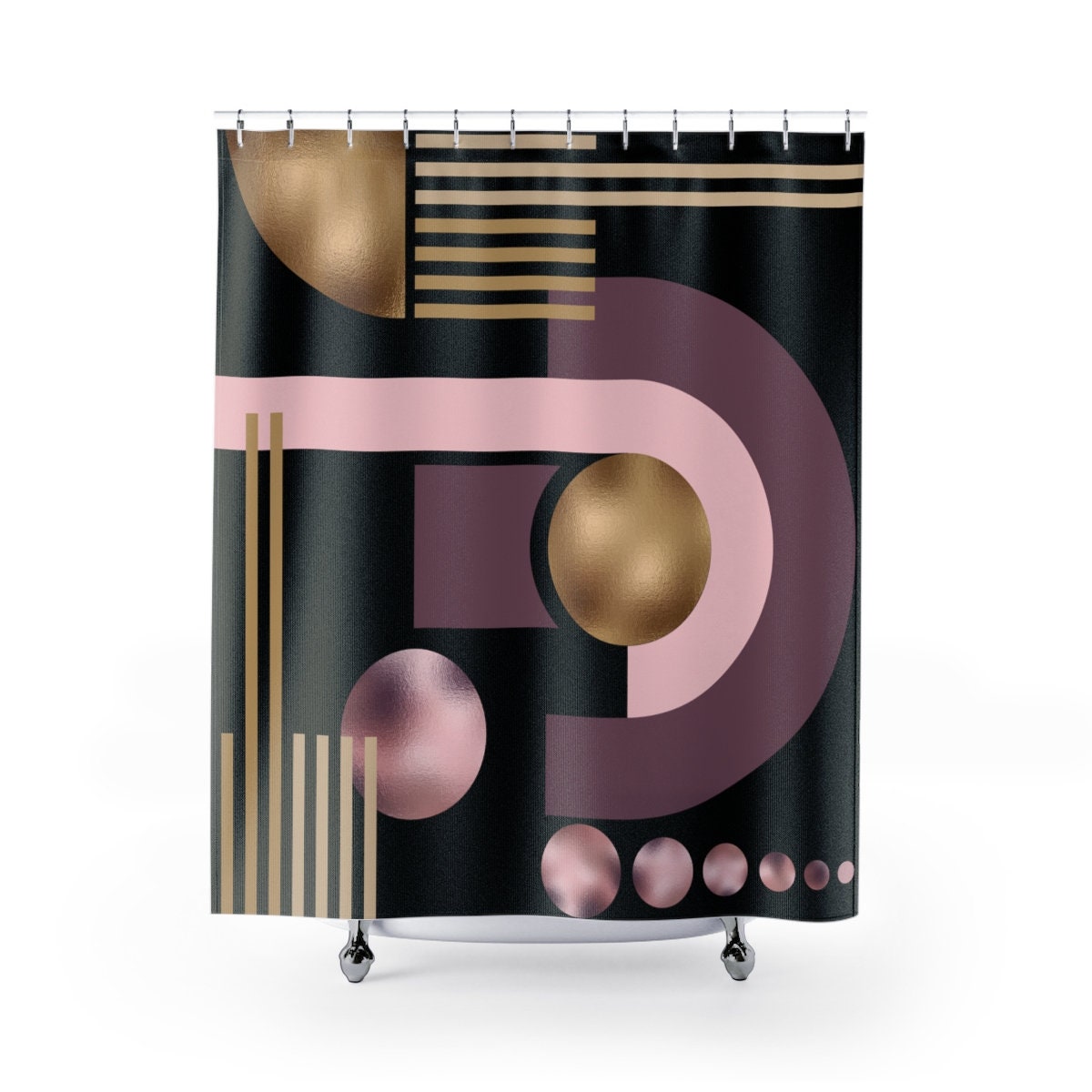 Art Deco shower curtain set Black and gold geometric design. Etsy