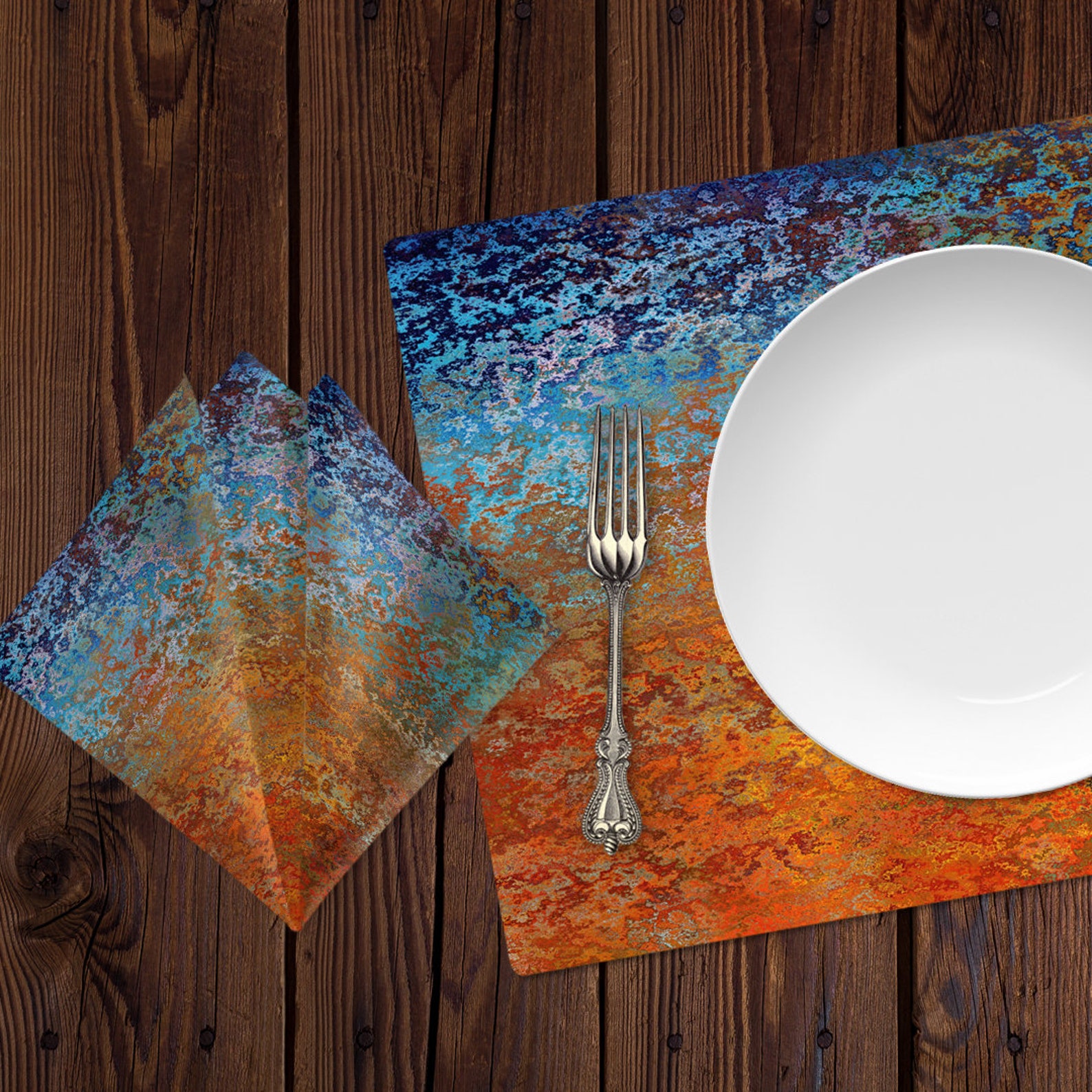 Burnt Orange and Blue Modern Abstract Art Placemat and Napkins Etsy
