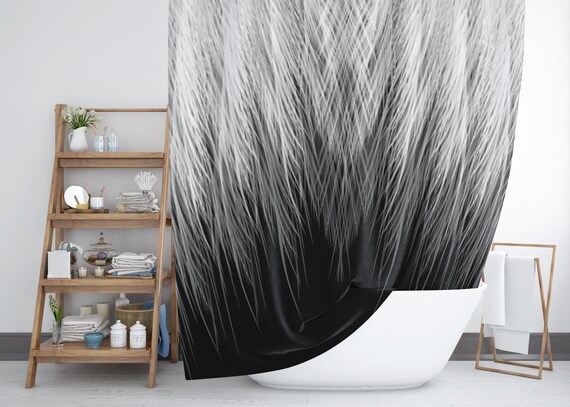 Feather Boa Design Goth Shower Curtain Modern Monochromatic Bathroom Decor